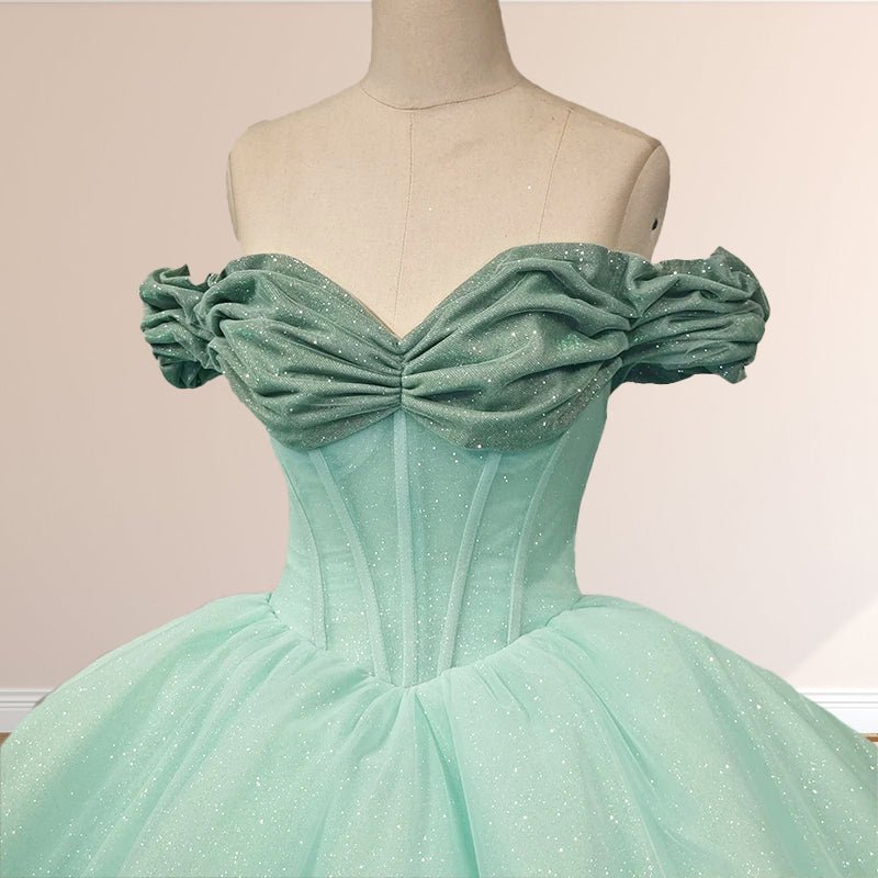 Glitter Mint Green Off The Shoulder Ball Gown Quinceanera Dresses - Curvevia