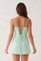 Mint Green Spaghetti Straps Sheath Satin Mini Homecoming Dress - Curvevia