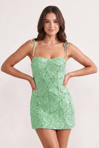 Pink Sparkly Sequin Sheath Bow Spaghetti Straps Homecoming Dress - Curvevia