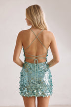 Mint Green Sparkly Spaghetti Straps Sequin Sheath Homecoming Dress - Curvevia