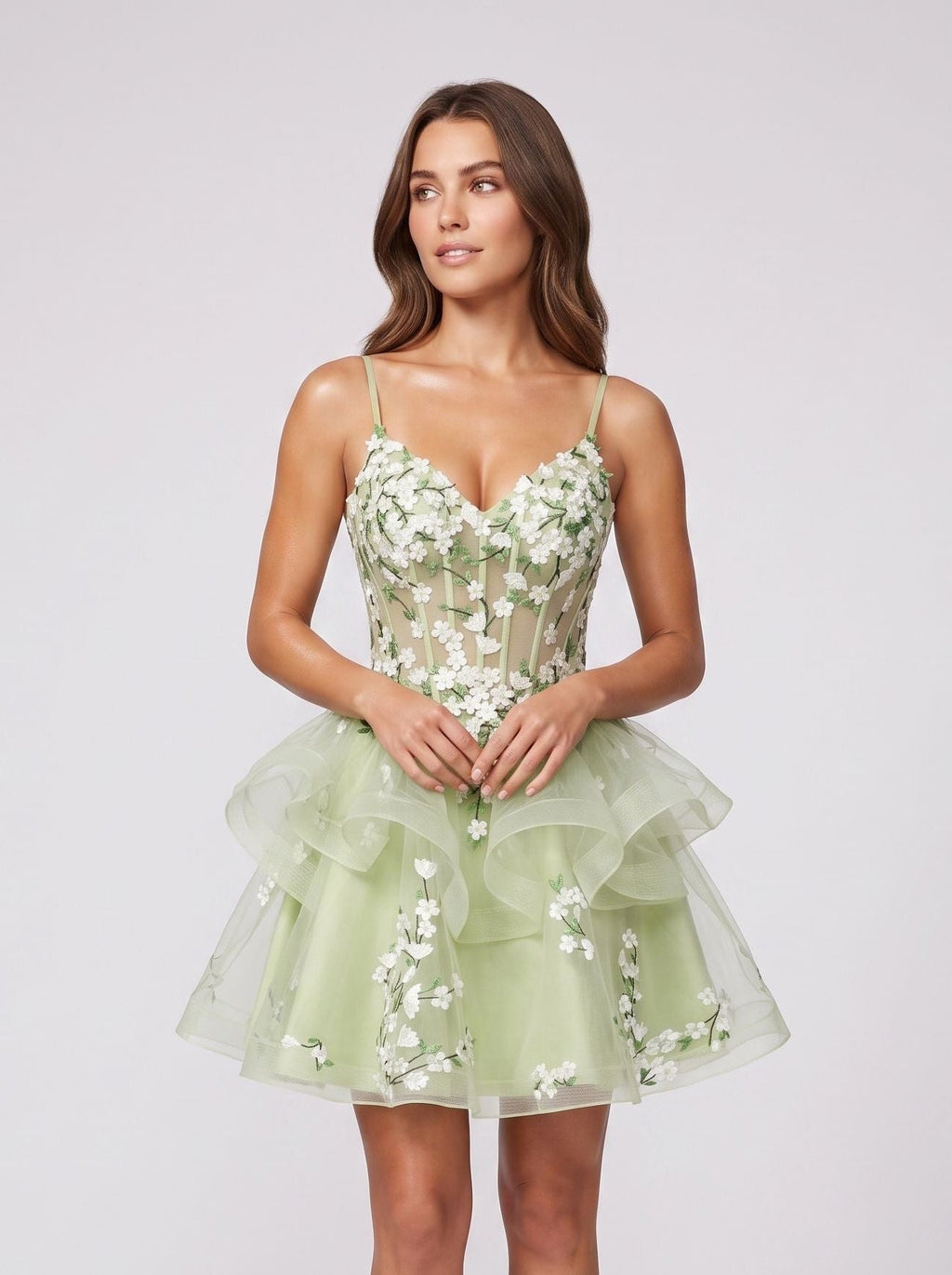 Mint Green Tulle A-Line Sweetheart Back Zip Short Dress with Floral Appliques - Curvevia