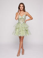 Mint Green Tulle A-Line Sweetheart Back Zip Short Dress with Floral Appliques - Curvevia