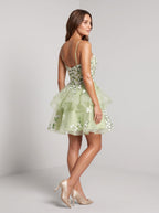 Mint Green Tulle A-Line Sweetheart Back Zip Short Dress with Floral Appliques - Curvevia