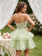 Mint Green Tulle A-Line Sweetheart Back Zip Short Dress with Floral Appliques - Curvevia