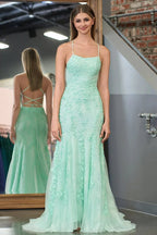Mermaid Spaghetti Straps Lace Evening Dress - Curvevia