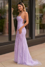 Mermaid Spaghetti Straps Lace Evening Dress - Curvevia