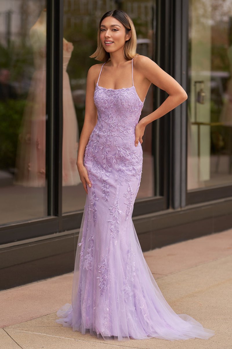 Mermaid Spaghetti Straps Lace Evening Dress - Curvevia