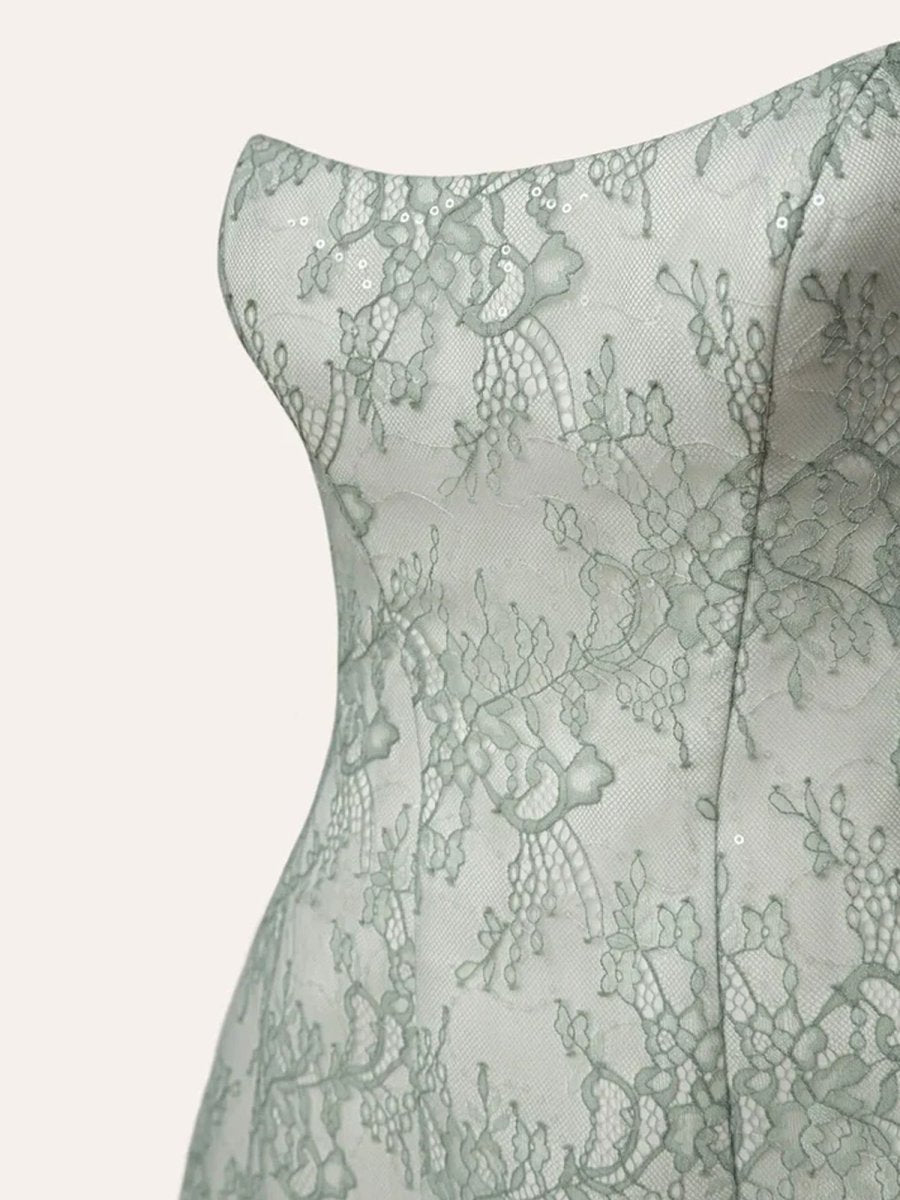 Sage A Line Scoop Neck Short Wedding Guest Dress With Lace Appliques - Curvevia