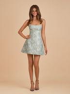 Sage A Line Scoop Neck Short Wedding Guest Dress With Lace Appliques - Curvevia