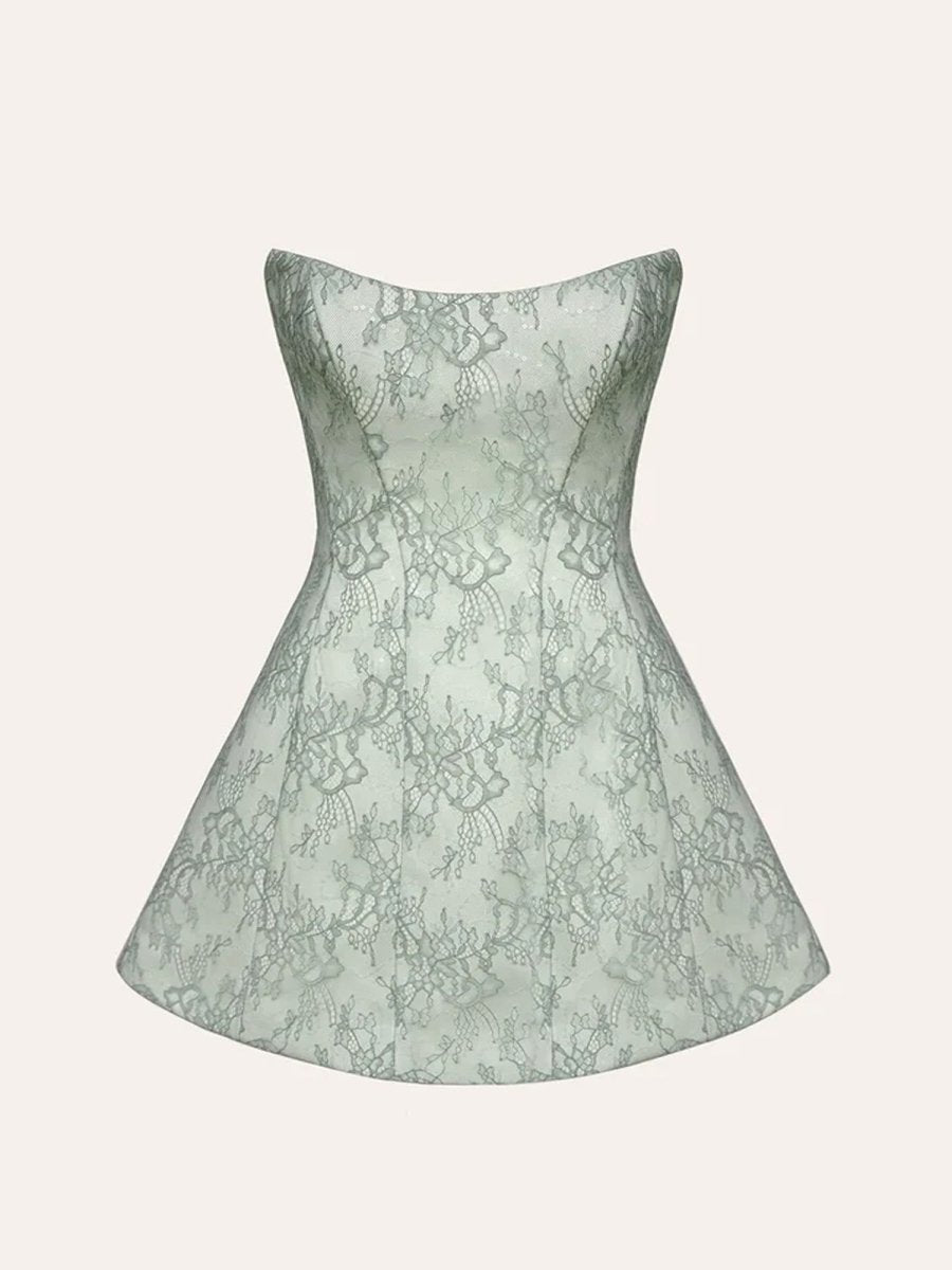 Sage A Line Scoop Neck Short Wedding Guest Dress With Lace Appliques - Curvevia