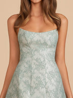 Sage A Line Scoop Neck Short Wedding Guest Dress With Lace Appliques - Curvevia