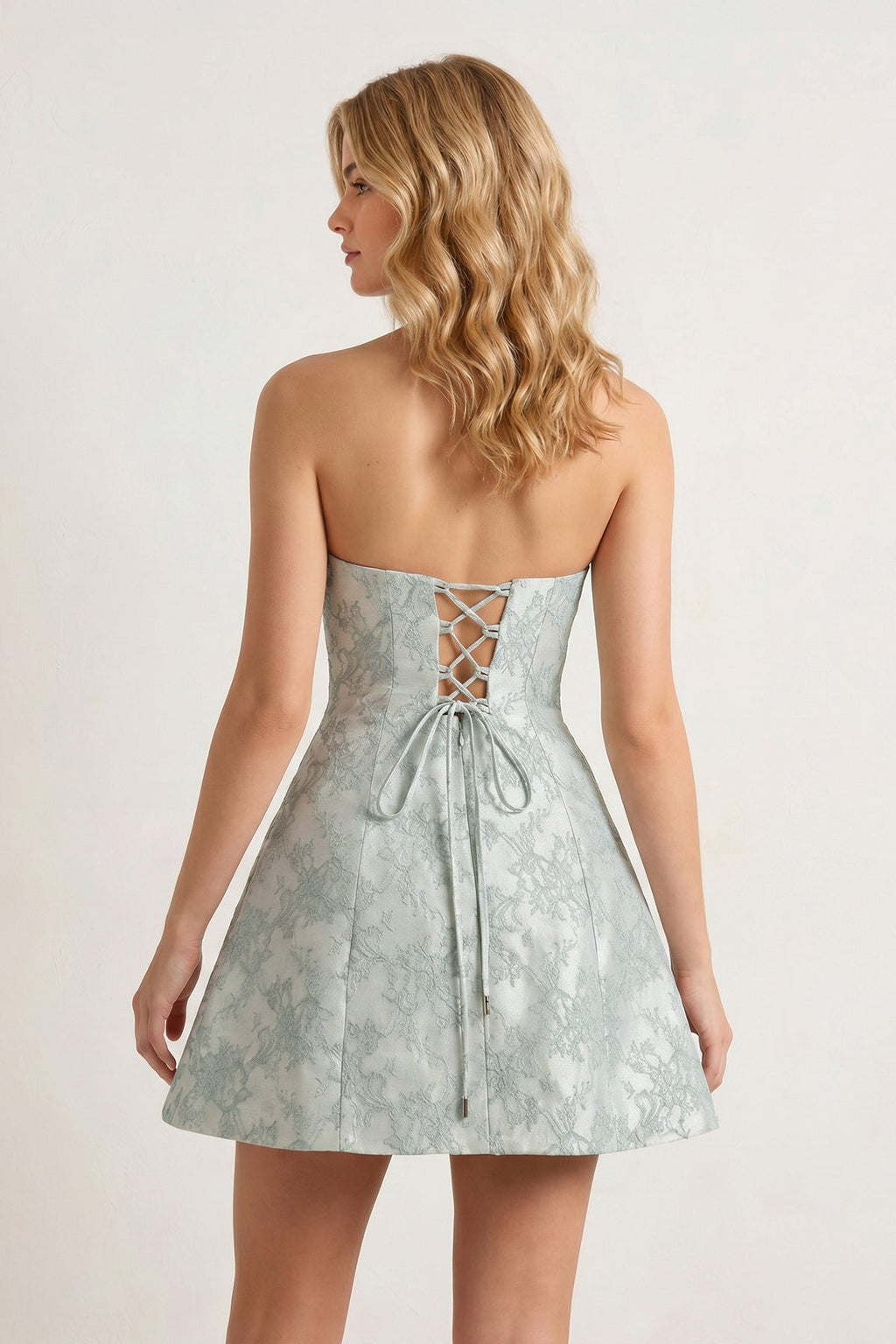 Sage A Line Scoop Neck Short Wedding Guest Dress With Lace Appliques - Curvevia