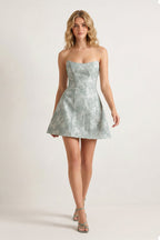 Sage A Line Scoop Neck Short Wedding Guest Dress With Lace Appliques - Curvevia