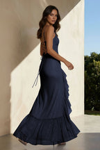 Pink Sheath Spaghetti Straps Sequins Pleated Long Prom Dresses With Ruffles - Curvevia