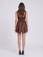 Mocha Satin A-Line V-Neck Back Zip Short Dress with Empire Waist - Curvevia