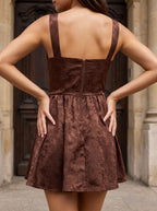 Mocha Satin A-Line V-Neck Back Zip Short Dress with Empire Waist - Curvevia