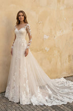 Modern Long Sleeves Lace Ivory Wedding Dresses - Curvevia