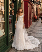 Modern Long Sleeves Lace Ivory Wedding Dresses - Curvevia