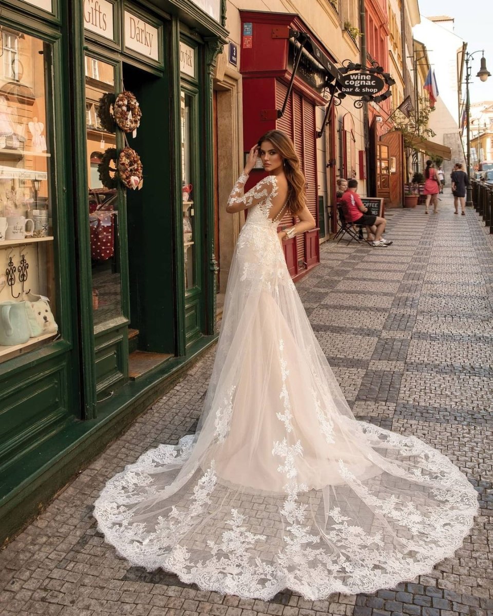 Modern Long Sleeves Lace Ivory Wedding Dresses - Curvevia