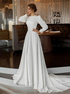 Modest A Line Long Sleeves Wedding Dress Vintage Gown - Curvevia