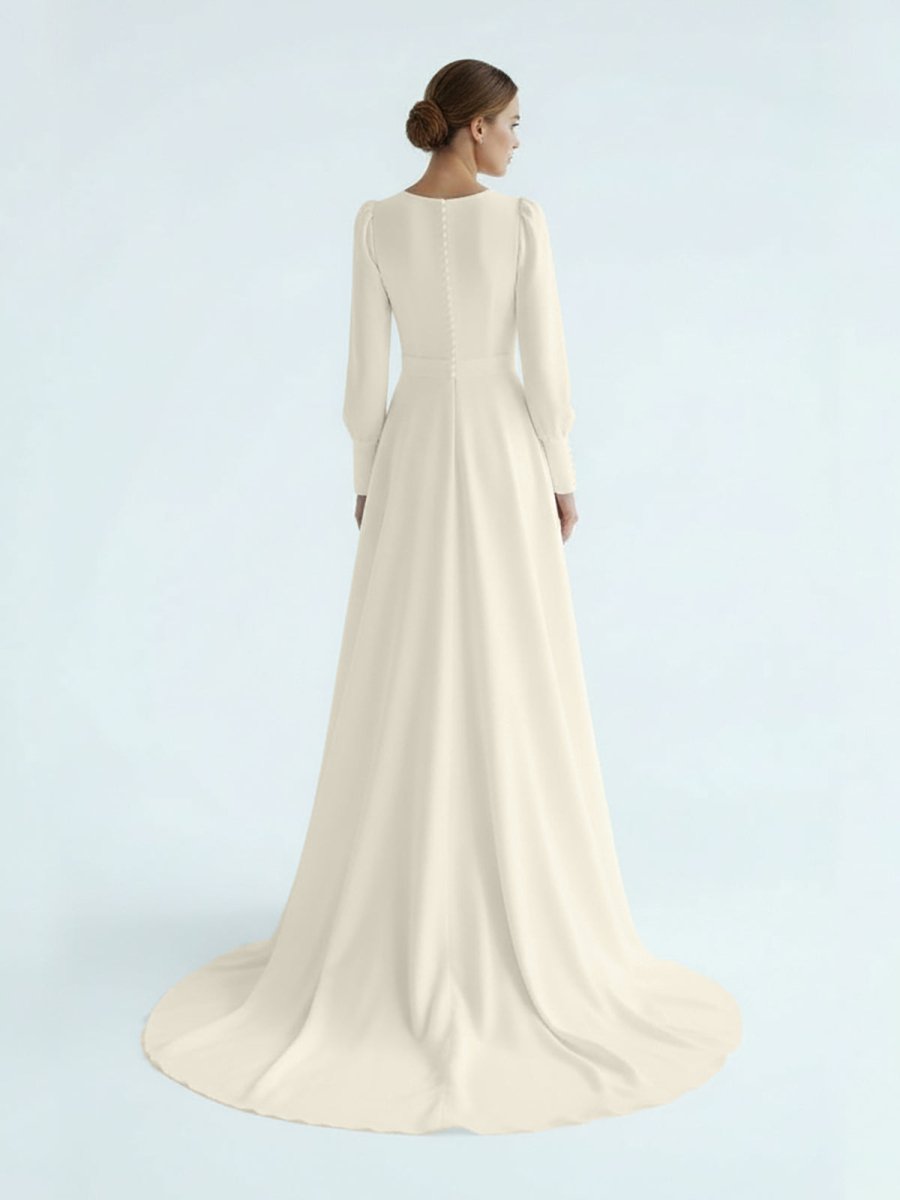 Modest A Line Long Sleeves Wedding Dress Vintage Gown - Curvevia