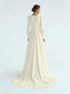 Modest A Line Long Sleeves Wedding Dress Vintage Gown - Curvevia