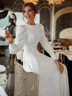 Modest A Line Long Sleeves Wedding Dress Vintage Gown - Curvevia
