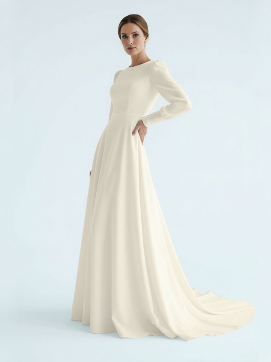 Modest A Line Long Sleeves Wedding Dress Vintage Gown - Curvevia