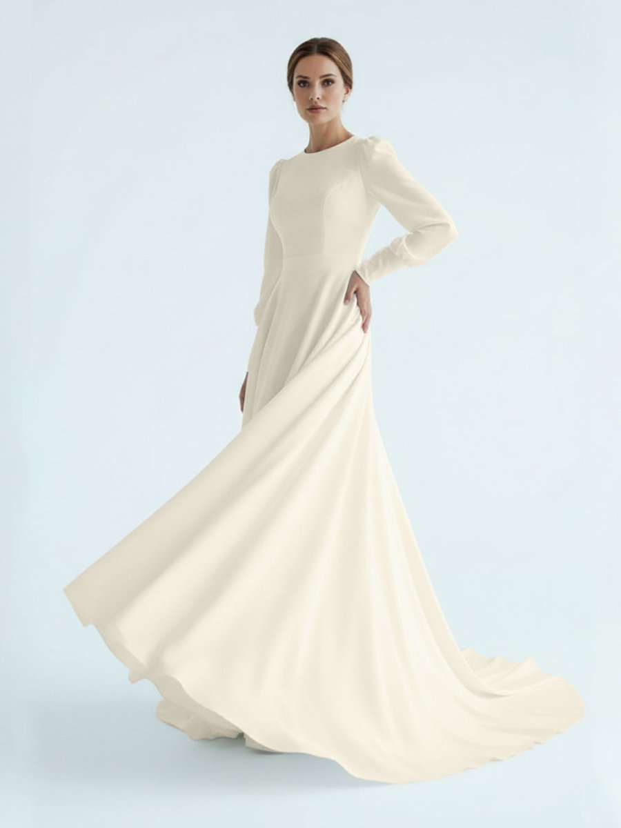 Modest A Line Long Sleeves Wedding Dress Vintage Gown - Curvevia