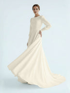 Modest A Line Long Sleeves Wedding Dress Vintage Gown - Curvevia