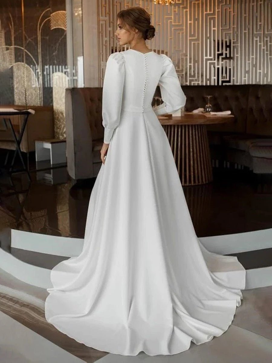 Modest A Line Long Sleeves Wedding Dress Vintage Gown - Curvevia