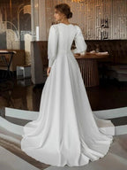 Modest A Line Long Sleeves Wedding Dress Vintage Gown - Curvevia