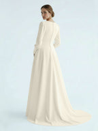 Modest A Line Long Sleeves Wedding Dress Vintage Gown - Curvevia