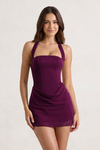Yellow Halter Sheath Satin Chiffon Homecoming Dress - Curvevia