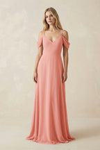 Off-the-Shoulder Chiffon A-Line Maxi Bridesmaid Dress in Mulberry - Curvevia