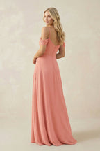 Off-the-Shoulder Chiffon A-Line Maxi Bridesmaid Dress in Mulberry - Curvevia