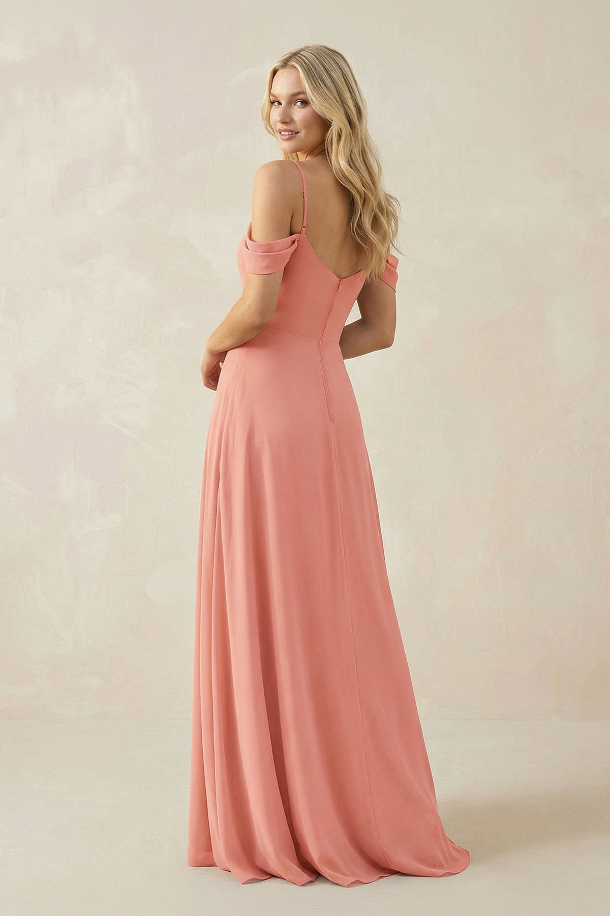 Off-the-Shoulder Chiffon A-Line Maxi Bridesmaid Dress in Mulberry - Curvevia