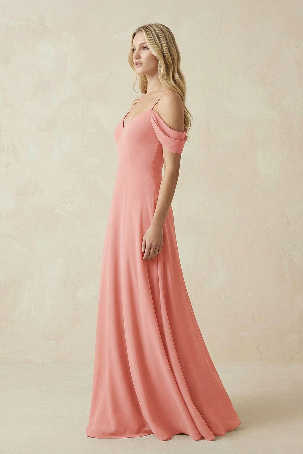 Off-the-Shoulder Chiffon A-Line Maxi Bridesmaid Dress in Mulberry - Curvevia