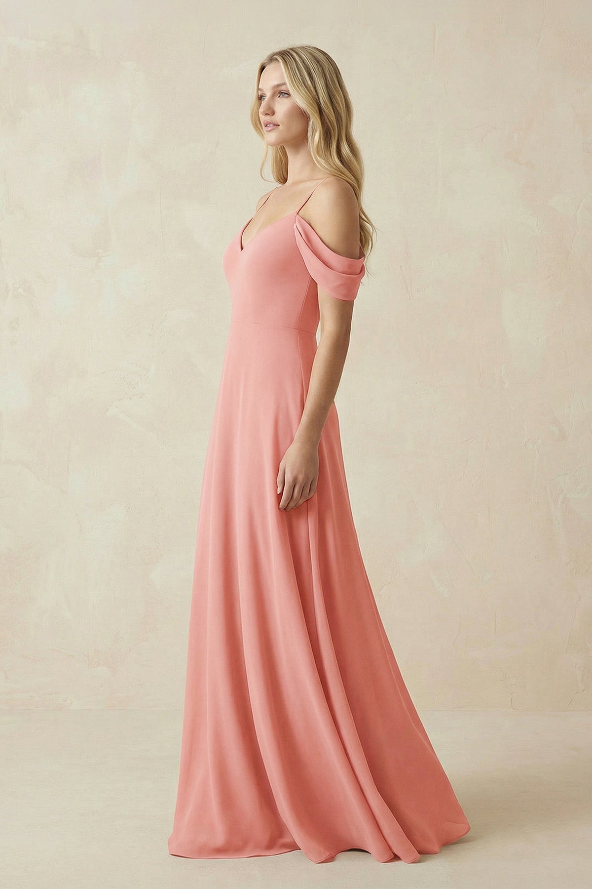 Off-the-Shoulder Chiffon A-Line Maxi Bridesmaid Dress in Mulberry - Curvevia