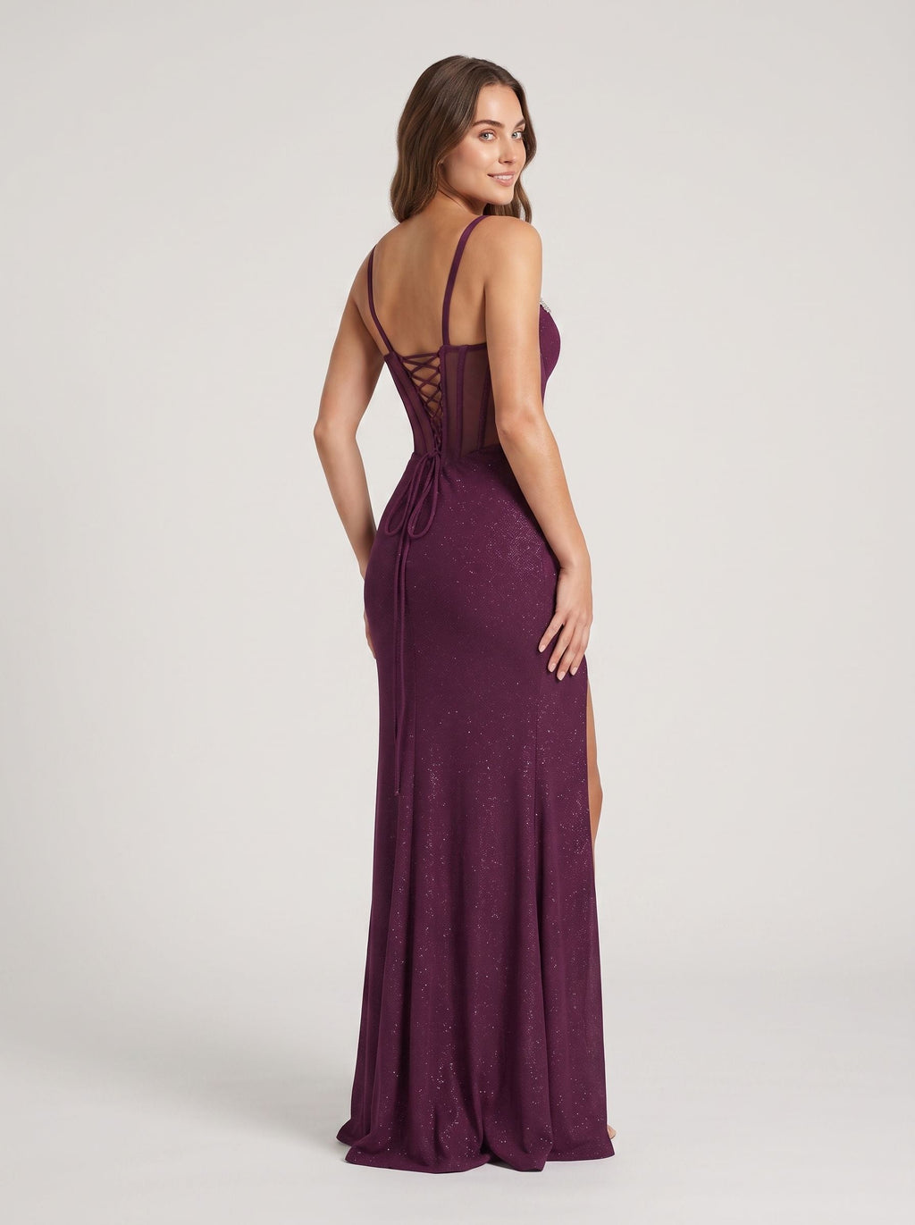 Mulberry Tulle Mermaid Sweetheart Corset Back Floor-Length Dress with Beaded Bodice - Curvevia