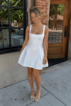 White - Square Neck A Line Short Homecoming Dresses With Bow - Curvevia