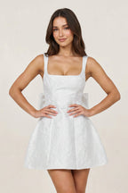 White - Square Neck A Line Short Homecoming Dresses With Bow - Curvevia