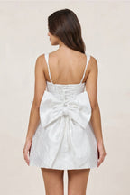 White - Square Neck A Line Short Homecoming Dresses With Bow - Curvevia