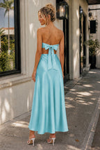 Pink Sweetheart Back Tie Satin A-line Wedding Guest Dress - Curvevia