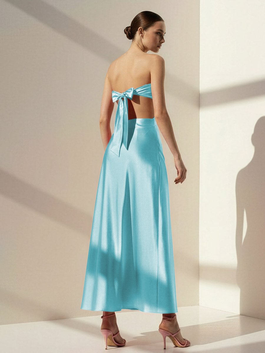 Pink Sweetheart Back Tie Satin A-line Wedding Guest Dress - Curvevia