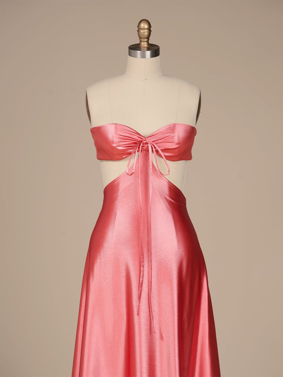 Pink Sweetheart Back Tie Satin A-line Wedding Guest Dress - Curvevia