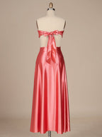 Pink Sweetheart Back Tie Satin A-line Wedding Guest Dress - Curvevia