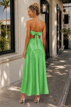 Pink Sweetheart Back Tie Satin A-line Wedding Guest Dress - Curvevia