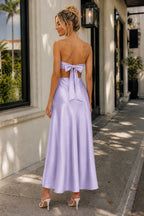 Pink Sweetheart Back Tie Satin A-line Wedding Guest Dress - Curvevia