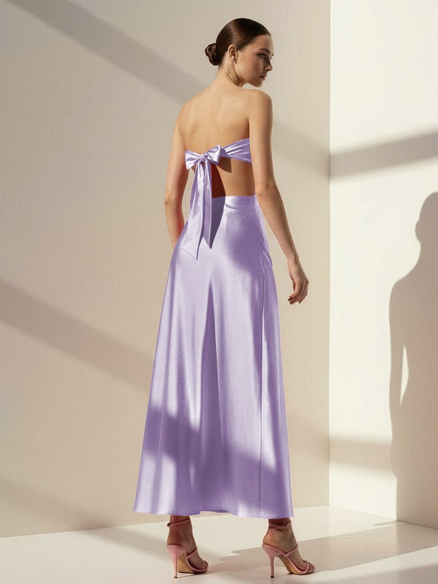 Pink Sweetheart Back Tie Satin A-line Wedding Guest Dress - Curvevia